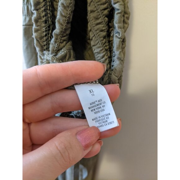 Aerie Green Smocked Strapless Jumpsuit Wide Leg One Piece Flowy Stretch Comfy XL - Picture 8 of 8